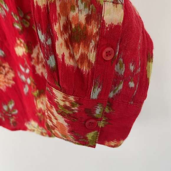 Pendleton Red Floral 100% Cotton Roll Tab Sleeve Blouse Top Cottagecore Medium - Picture 9 of 14